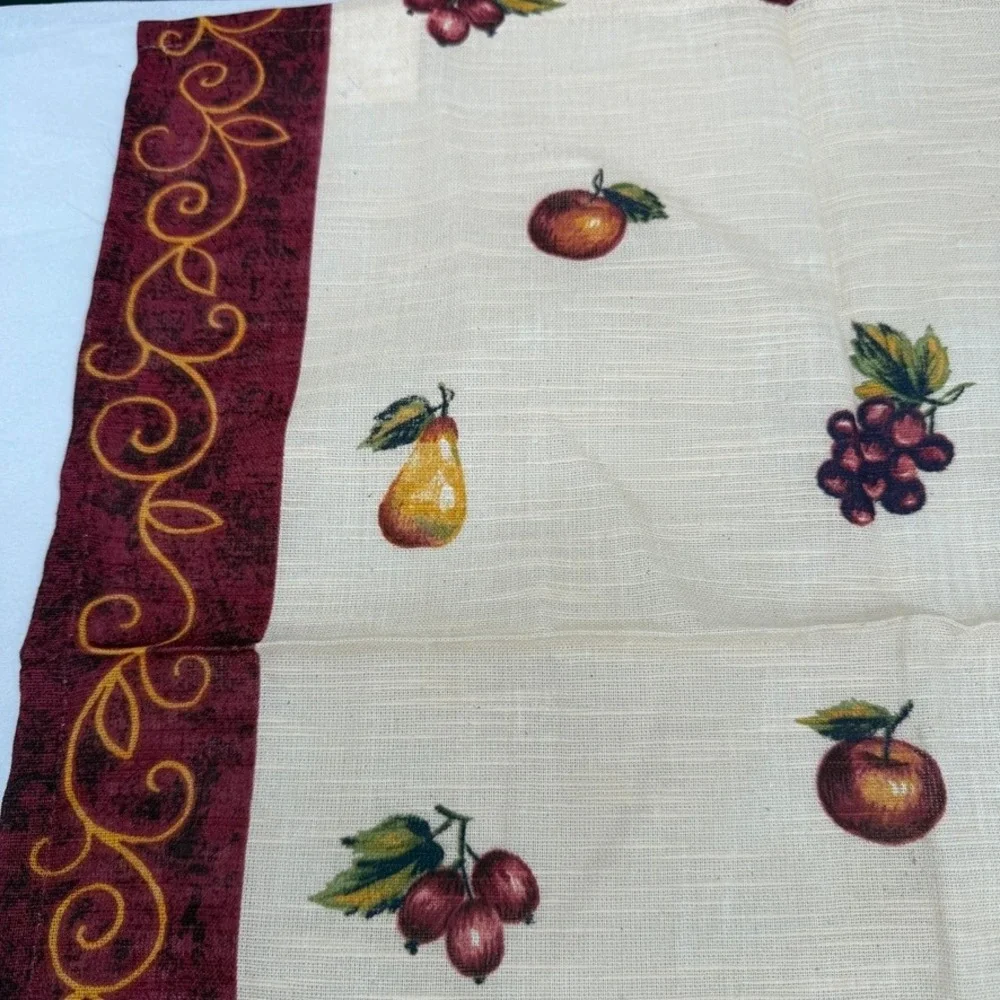 Avon Cloth Napkins Home Style Lab 6pc NEW Table Linens Fruit Print Scroll Edge